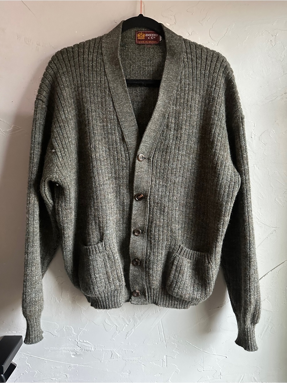 Vintage Dunn & Co Pure Wool Cardigan Made in Britain Grandpa Heritage Knit L
